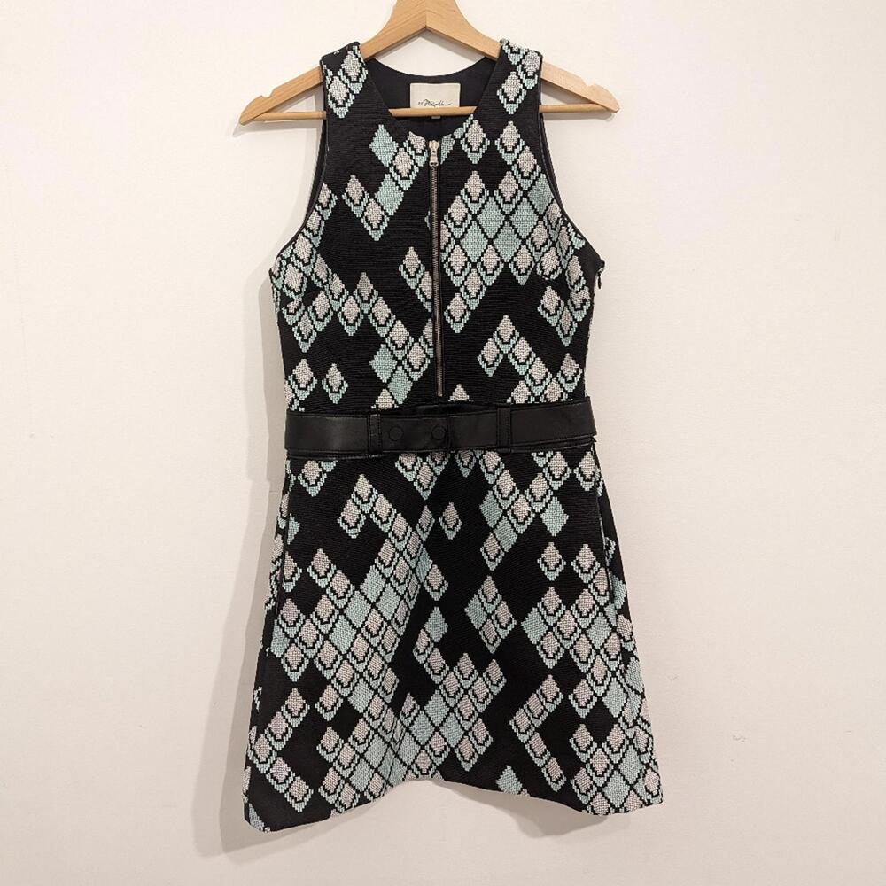 3.1 Phillip Lim black argyle print thick knit mini dress